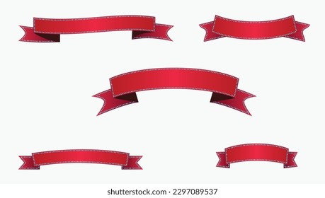 Silk Red Ribbons And Tags White Background With Gradient Mesh, Vector Illustration design