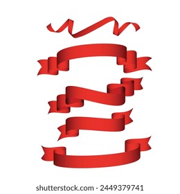 Silk Red Ribbons And Tags White Background With Gradient Mesh, Vector Illustration
