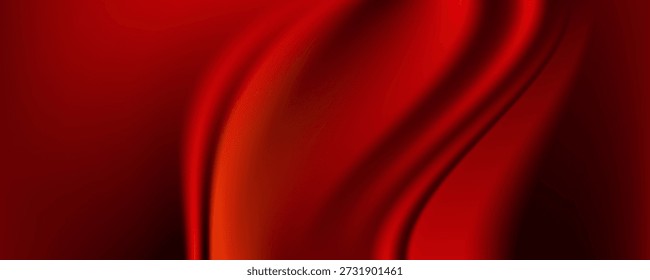 Silk red scarlet satin background with soft delicate folds and ribbons.

