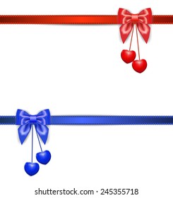 Silk ribbon with bow and hearts