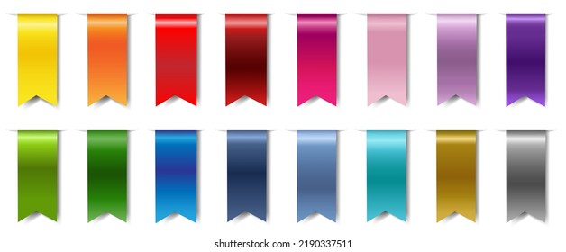 Cintas De Seda Fijadas En Fondo Blanco Aislado Con Mash De Gradiente, Ilustración Vectorial