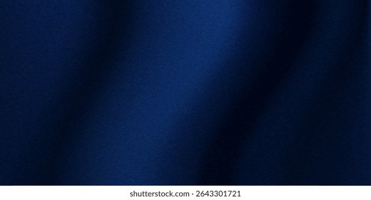 Silk satin fabric. Navy blue color. Abstract dark elegant background with space for design. Soft wavy folds. Drapery. Gradient. Light lines. Shiny. Shimmer.