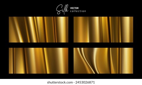 Silk or satin fabric texture collection. Golden satin cloth. Luxury foil background
