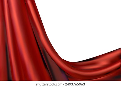 Cortina de drapeado de tela roja satinada de seda con espacio para message.Blank Anuncio de Plantilla con drapeado de seda roja.Vector 3d