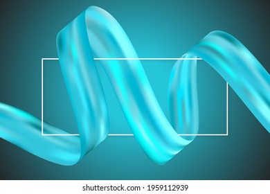 Silk satin ribbon and frame background vector illustration. Luxury chic card template design. Gift ribbon flowing around empty frame border for text. Rich cosmetics vector background.