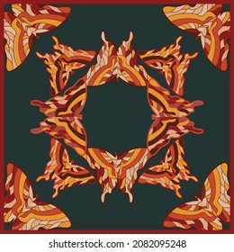 Escarcha de seda con patrón de mariposa abstracto. Escarabajos vintage y colección textil