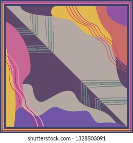 Silk scarf with abstract pattern. Colorful design for hijab