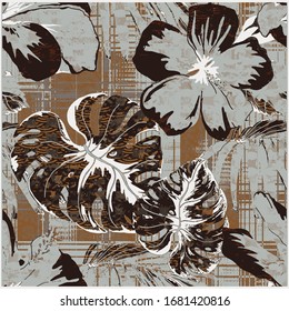 Silk scarf with apple blossom. Abstract seamless vector pattern with hand drawn floral elements.