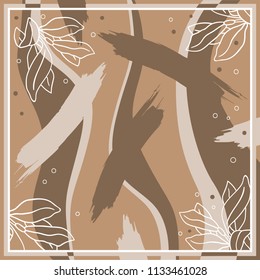 Silk scarf design with abstract brush on brown