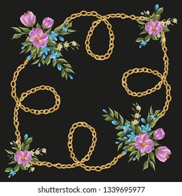 silk scarf design, chain pattern,  textile print - vector background