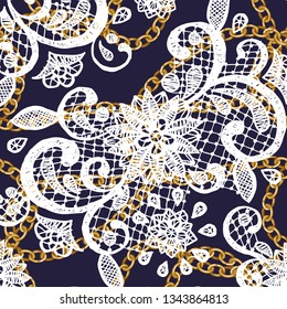 silk scarf design, chain pattern,  textile print - vector background