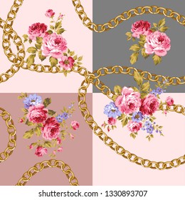 silk scarf design, chains pattern, textile print - vector background