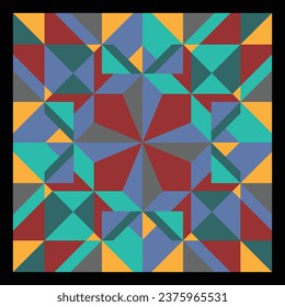 Silk scarf design with colored geometric pattern. #08