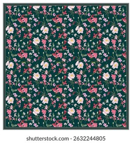 Silk scarf design. Colorful abstract pattern on ornament flower. t's perfect for wallpaper, fabric design, textile design, cover, wrapping paper. Seamless floral pattern with colorful flowers