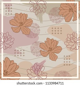 Silk scarf design with flowers pattern
