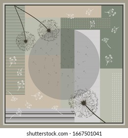 silk scarf design with geometric and floral pattern