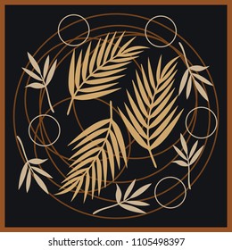 silk scarf design with leaves and circle lines