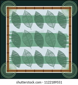 Silk scarf design with leaves sketch  pattern