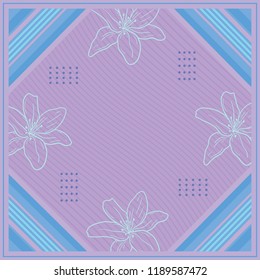 Silk scarf design with lines pattern and flowers