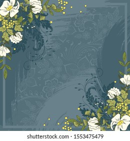 Silk scarf design pattern with floral on brush background