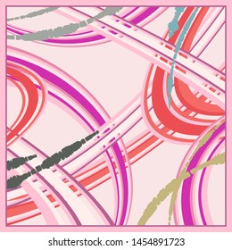 Silk scarf design pattern on pink. Fashion textile