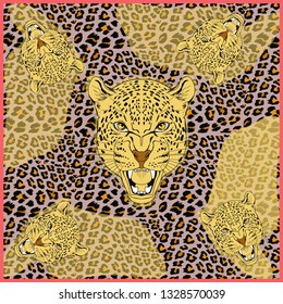 Silk scarf featuring leopard spotted background.