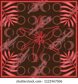 Silk scarf with floral backgroun on red
