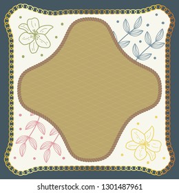 Silk scarf with florals and chain
