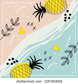 Silk scarf with florals and pineapple pattern