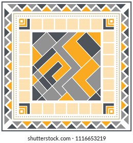 Silk scarf with a geometric pattern. Square vector