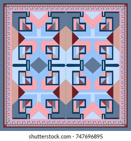Silk scarf with a geometric pattern. Square vector
