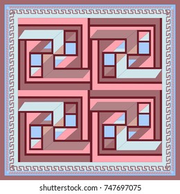 Silk scarf with a geometric pattern. Square vector