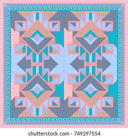 Silk scarf with a geometric pattern. Square vector