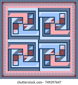 Silk scarf with a geometric pattern. Square vector