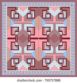 Silk scarf with a geometric pattern. Square vector