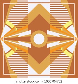 Silk scarf with a geometric pattern and stripes on brown