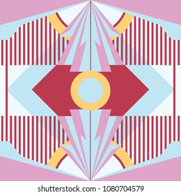 Silk scarf with a geometric pattern and triangle stripes on pink