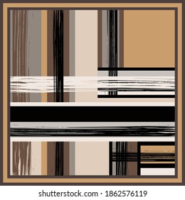 Silk scarf pattern with abstract diagonal lines on brown color