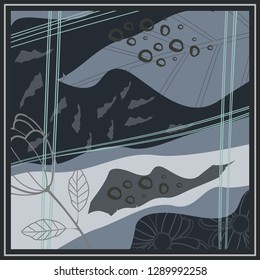 silk scarf pattern background, abstract motif hijab scarf with leaves floral background