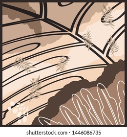 silk scarf pattern background, abstract motif hijab scarf with leaves floral background