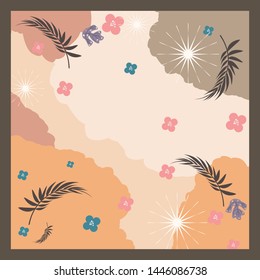 silk scarf pattern background, abstract motif hijab scarf with leaves floral background