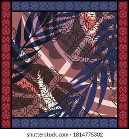 fondo del patrón de la bufanda de seda, motivo abstracto velo hijab con hojas fondo floral