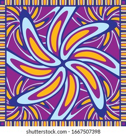 Silk scarf pattern design with abstract style on purple background