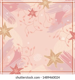 Silk scarf pattern design with floral element. Hijab fashion