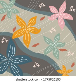 Silk scarf pattern design with floral abstract style. Design useful for hijab, kerchief, bandana, fabric, fashion, shawl, wallpaper, bed cover, etc.