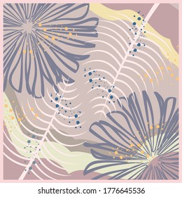 Silk scarf pattern design with floral abstract style. Design useful for hijab, kerchief, bandana, fabric, fashion, shawl, wallpaper, bed cover, etc.