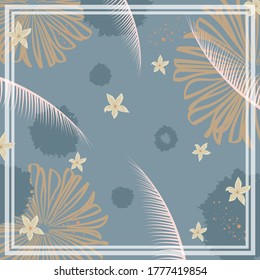 Silk scarf pattern design with floral abstract style. Design useful for hijab, kerchief, bandana, fabric, fashion, shawl, wallpaper, bed cover, etc.