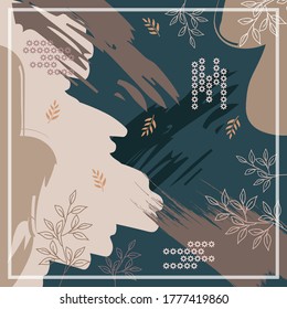 Silk scarf pattern design with floral and geometric abstract style. Design useful for hijab, kerchief, bandana, fabric, fashion, shawl, wallpaper, bed cover, etc.