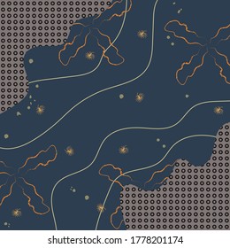 Diseño de patrones de bufanda de seda con estilo abstracto floral y geométrico. Diseño útil para hijab, pañuelo, bandana, tela, moda, chal, papel pintado, cubierta de cama, etc.