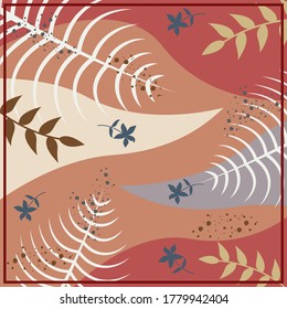 Silk scarf pattern design with floral abstract style. Design useful for hijab, kerchief, bandana, etc.